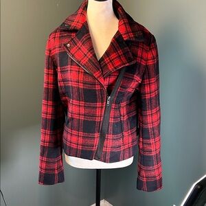 GAP Red and Black Plaid Bomber Jacket